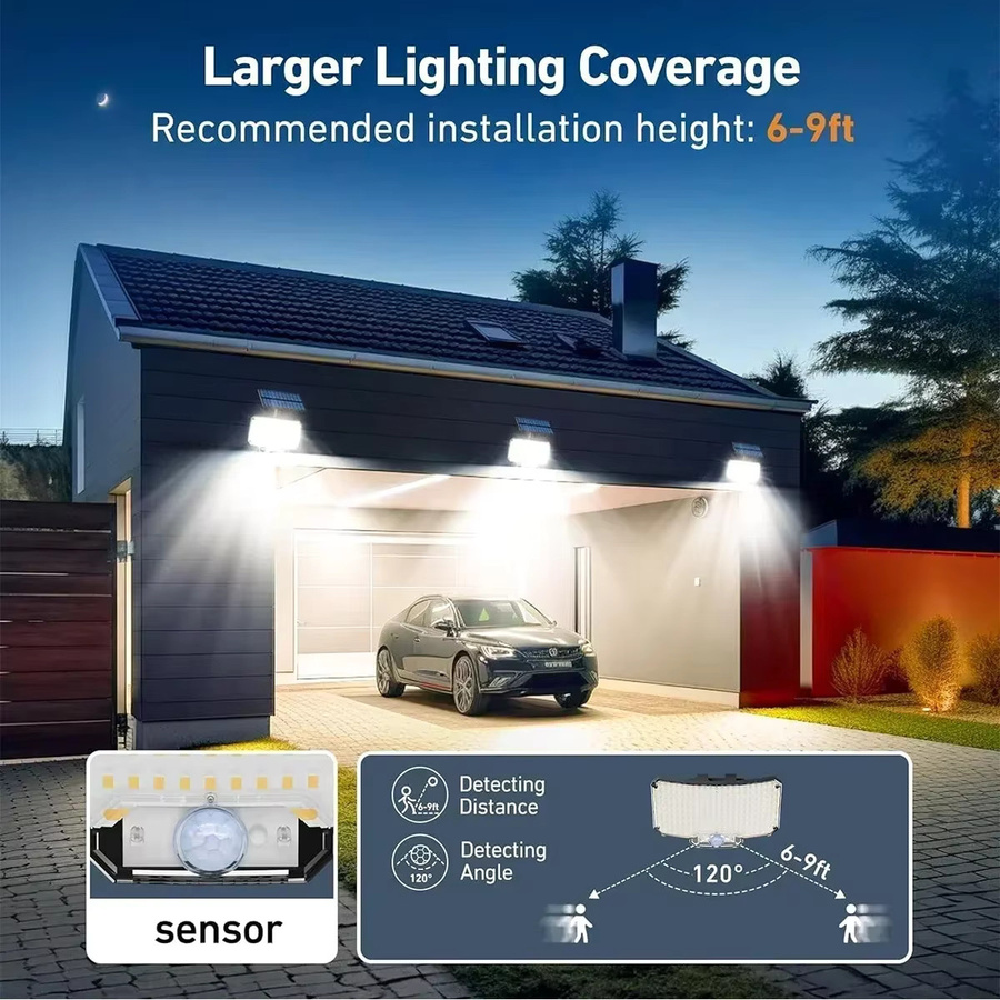 XIWANGFIRE Solar-Flutlichter mit Bewegungssensor und 100 LED, wasserdichte Solar-Außenleuchten in Weiß und Schwarz für Veranda und Terrasse - Bild 4