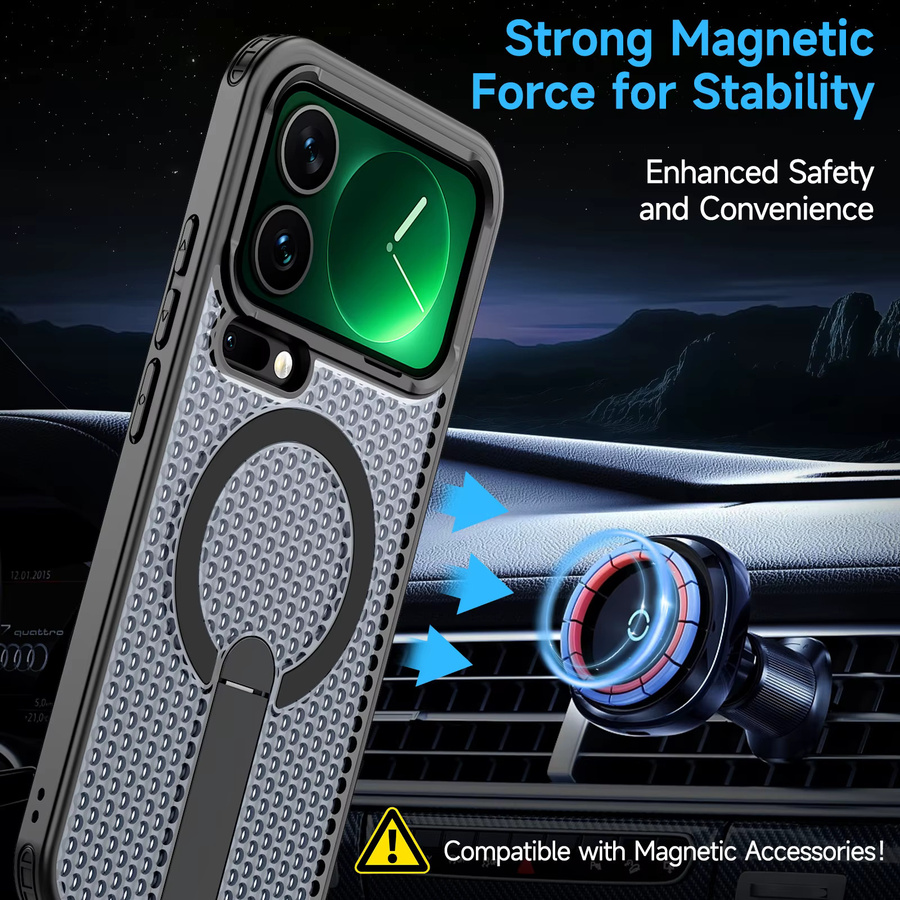 Honeycomb Cooling Stand Holder Magnetische Luxus Hard Armor Schutzhülle für Xiaomi 17 Pro Max, 15T und 14T Pro in Blau oder Schwarz - Bild 3