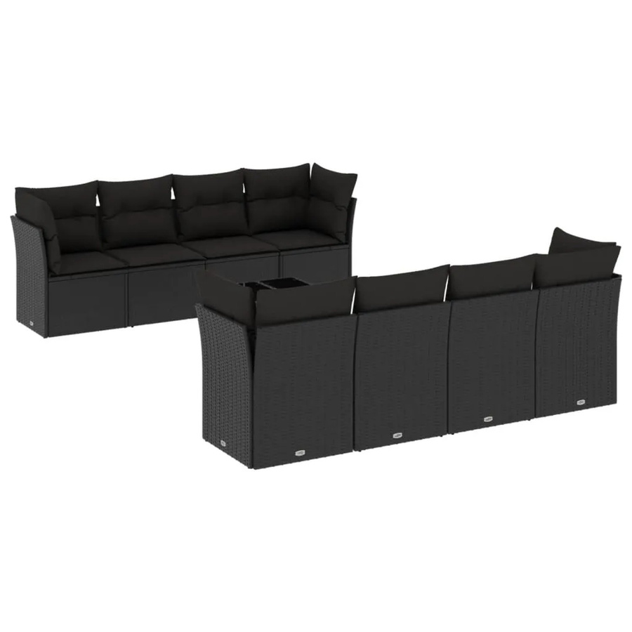 vidaXL 9-teilige Garten-Sofagarnitur in L-Form aus schwarzem Poly-Rattan mit Kissen und Stauraum - Bild 2