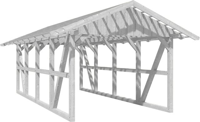 Skan Holz Carport Schwarzwald mit Satteldach und Dachlattung aus Fichtenholz in Weiß B: 772 cm, T: 424 cm - Bild 1