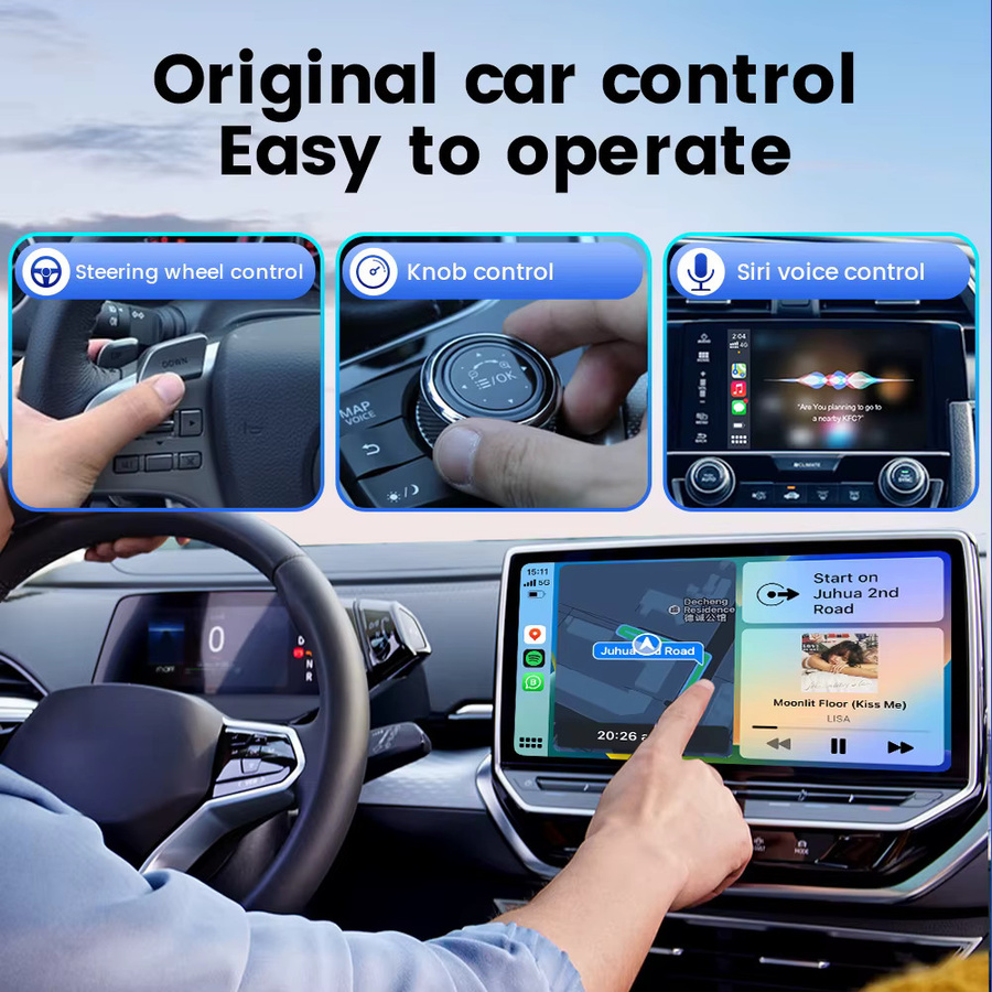 HEYINCAR 2-in-1 Wireless CarPlay und Android Auto Adapter, kabelloser Dongle für USB-C und USB-A, Schwarz - Bild 5