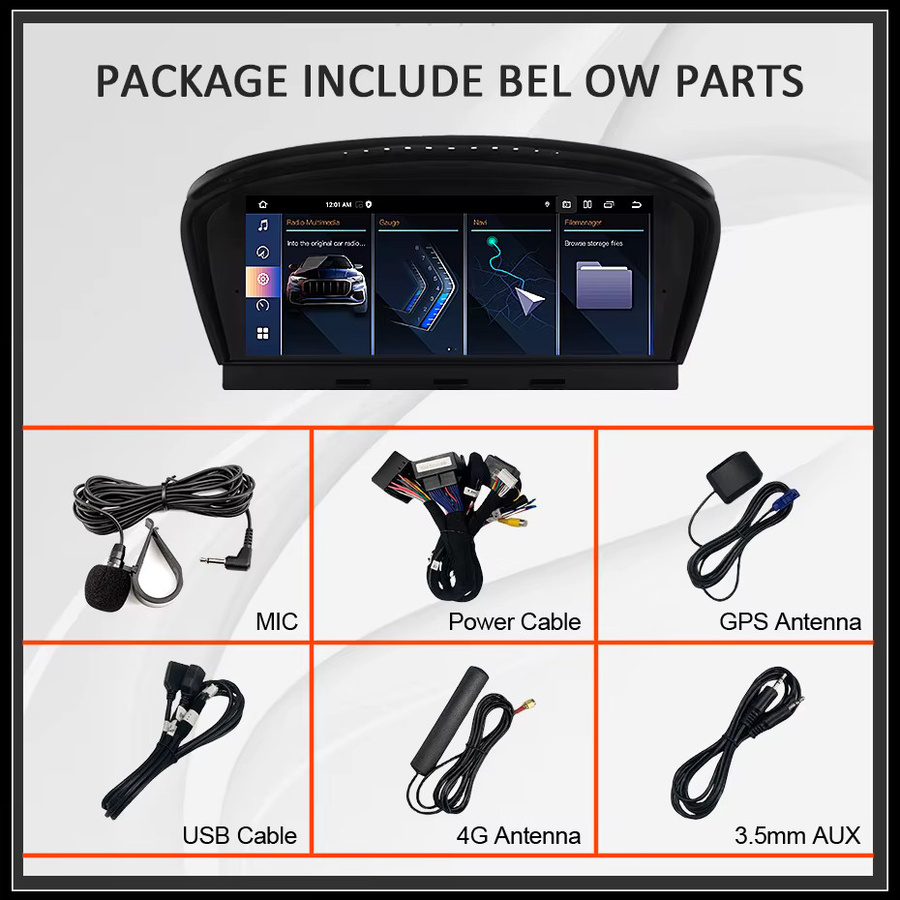 Wondefoo Android 15 Autoradio für BMW E60 E61 E63 E64 E90 E91 3/5 Serie mit 12GB RAM, 256GB Speicher, Snapdragon 8-Kern Prozessor, Bluetooth, GPS, 4G LTE und Wireless Carplay/Android Auto in Schwarz - Bild 3