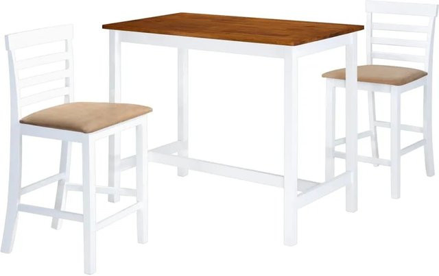 vidaXL Bartisch Set 3-tlg. aus Massivholz und MDF in Braun und Weiß, rustikaler Esstisch mit Stühlen für Bar, Restaurant oder Wohnraum - Bild 1