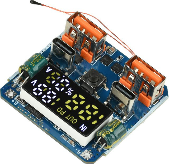 4S 100W PD Bidirektionales Buck-Boost-Modul mit Digitalanzeige für Lithium-Batterie-Powerbanks in Blau mit USB-C Anschluss - Bild 1