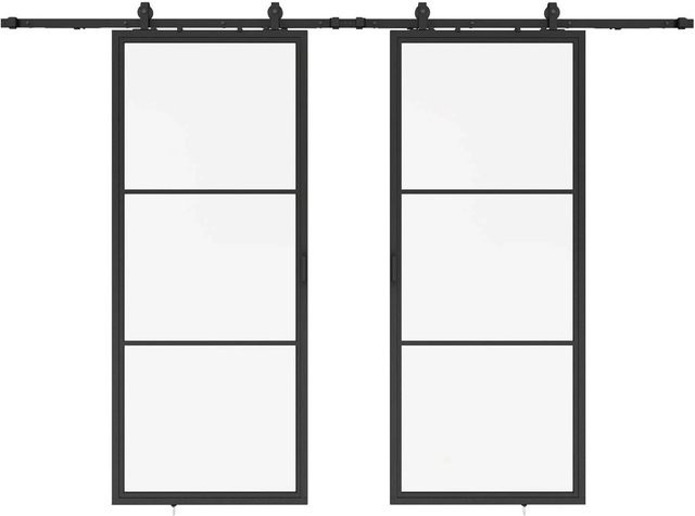 inova Loft Glasschiebetür aus Stahl und Glas in Schwarz mit 3 Feldern und 2-seitigem Softclose, B/H: 220 x 205 cm - Bild 1