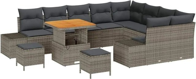 vidaXL Gartensofa-Set aus Poly Rattan in Grau mit 12-teiligem Set inklusive Kissen und Stauraumfunktion - Bild 1