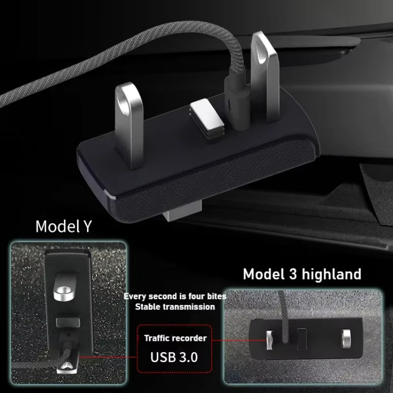 4-in-1 USB-Hub Dockingstation für Tesla Model 3 und Model Y zur Erweiterung des Handschuhfachs mit Schnellladefunktion und Datenübertragung in Schwarz - Bild 2