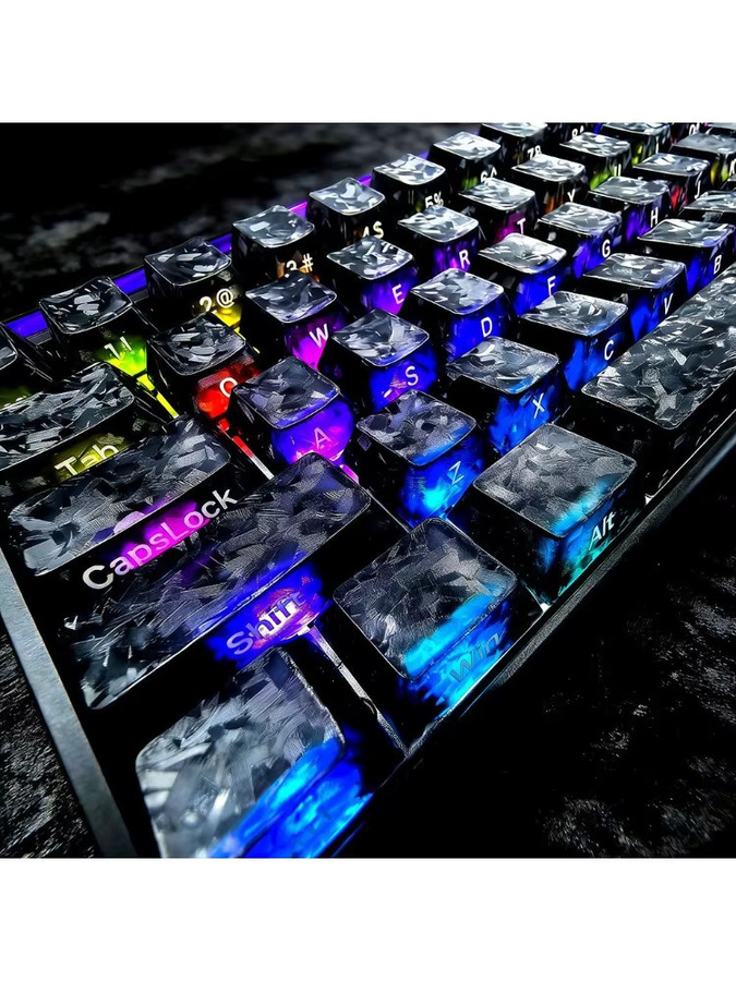 Transparente PC-Tastenkappen in Nebelschwarz mit Kohlefaser-Textur, 132 Tasten Double-Shot Cherry-Profil für Gateron mechanische Tastaturen - Bild 6