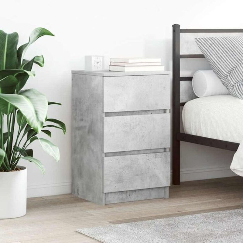 Vidaxl Nachttisch in Grau mit 3 Schubladen im modernen Design aus Holzwerkstoff und Beton, B/T/H: 39 x 35 x 65 cm - Bild 1