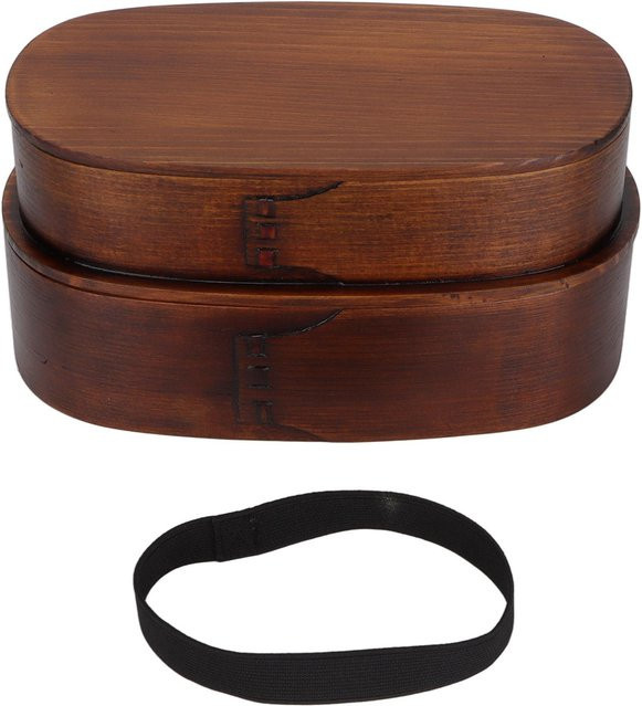 CosyHome Japanische Bento-Box aus Holz in Braun mit Trennfächern und losem Deckel - Bild 1