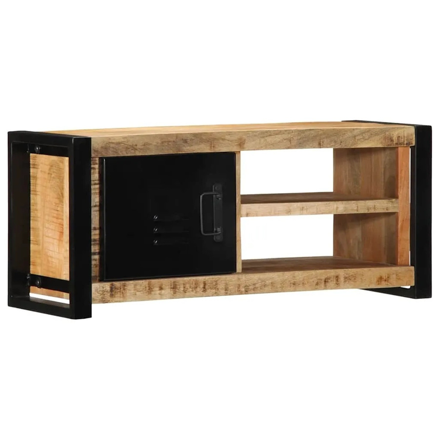 vidaXL TV-Schrank aus Massivholz Mango und Eisen im Industriestil, Farbe: Braun/Schwarz, B/T/H: 80 x 30 x 35 cm - Bild 2