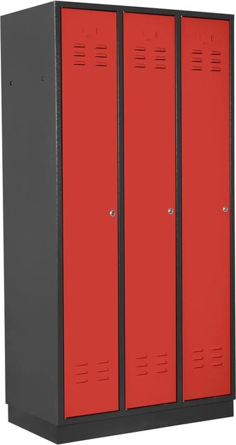 PROREGAL Garderobenschrank Ermine mit 3 Türen aus Stahlblech in Anthrazitgrau und Feuerrot, H x B x T: 177,5 x 89 x 50 cm - Bild 1