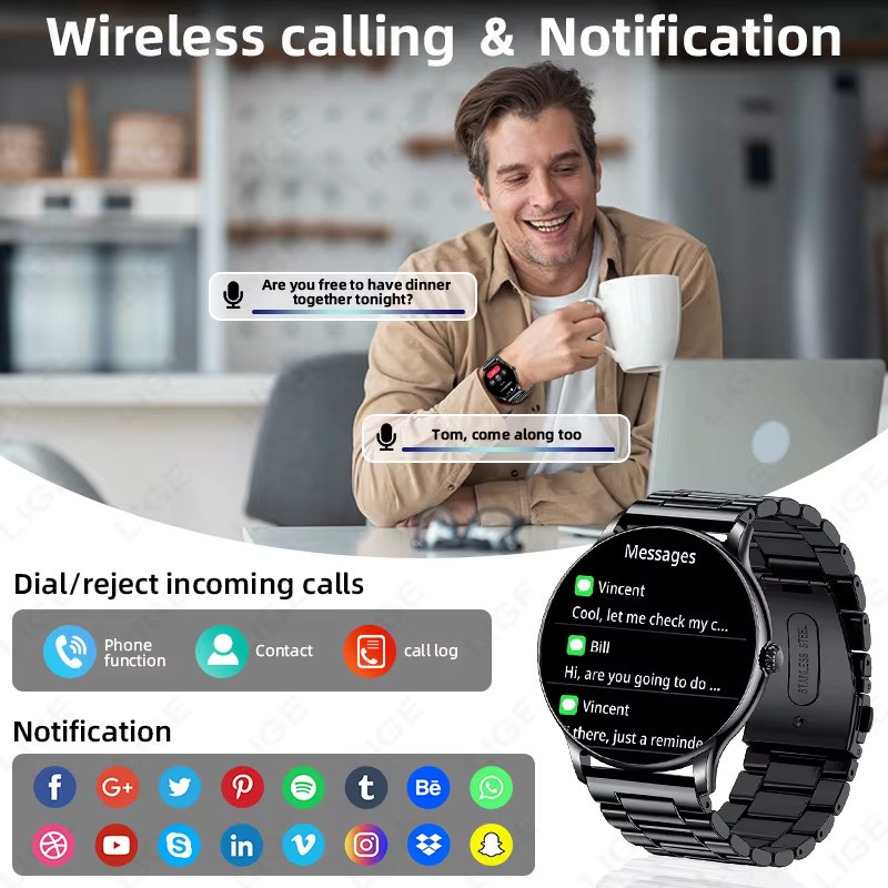 LIGE Smartwatch, Edelstahl, Schwarz, Herren - Bild 2