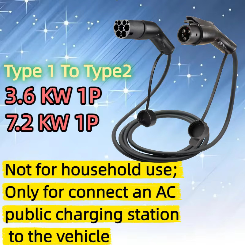 Kolanky EV-Ladekabel Typ2 auf Typ1 für Elektrofahrzeuge, 32A, 7,2 kW, Schwarz, Länge: 3,5 m - Bild 2