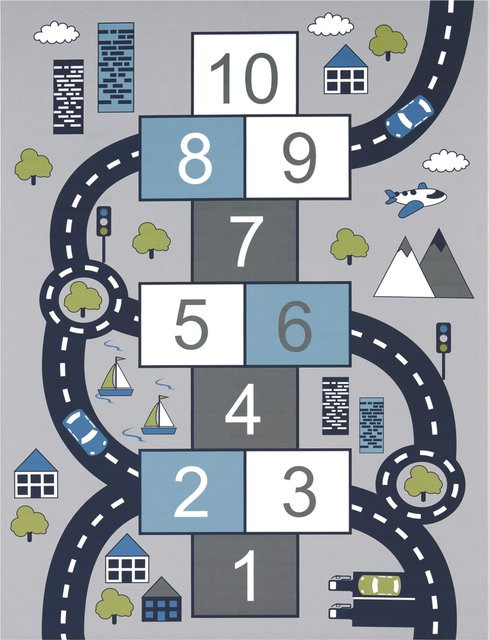 Kinderteppich Bini in Grau mit Straßendesign für das Kinderzimmer, Breite: 100 cm, Länge: 200 cm - Bild 1