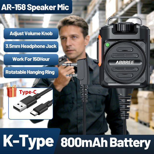 ABBREE AR-158 Lautsprecher-Mikrofon in Schwarz mit K-Stecker und einstellbarer Lautstärke für Auto-Walkie-Talkie und Baofeng UV-5R Mini - Bild 1