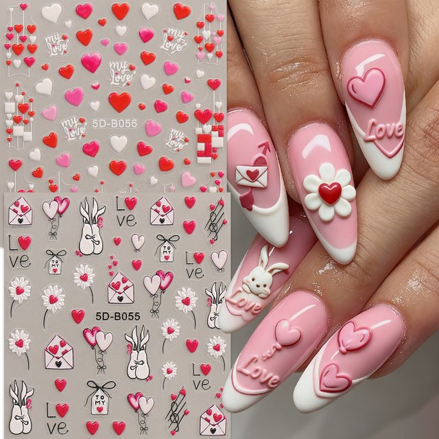 Glitzer-Nagelkunst-Aufkleber, 2 Stück, Herzform, glänzend - Bild 1