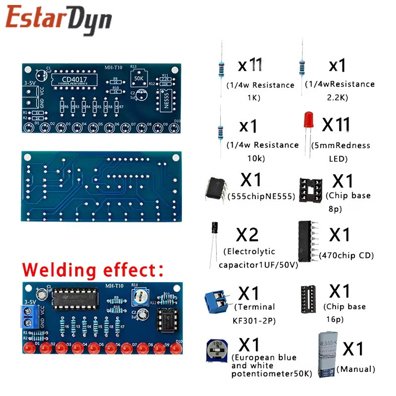 Estardyn Intelligente Elektronik-Kits NE555 + CD4017 LED-Modul DIY-Kit - Bild 4