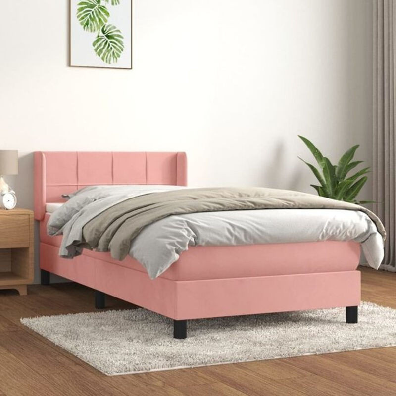Vidaxl Boxspringbett mit Matratze aus Samt in Rosa und Weiß, B/T/H: 80 x 200 x 83 cm - Bild 1