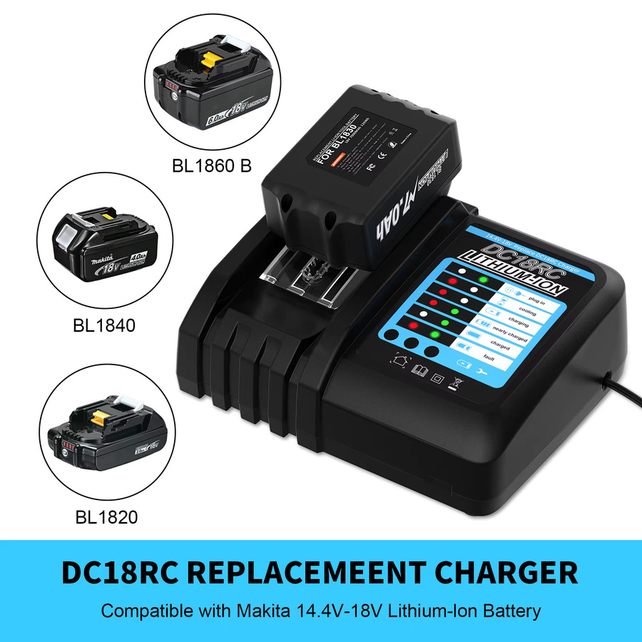 Makita Akku-Ladegerät für 18V Batterien BL1815 BL1850 BL1830 BL1860 BL1820 BL1840 in Schwarz - Bild 3