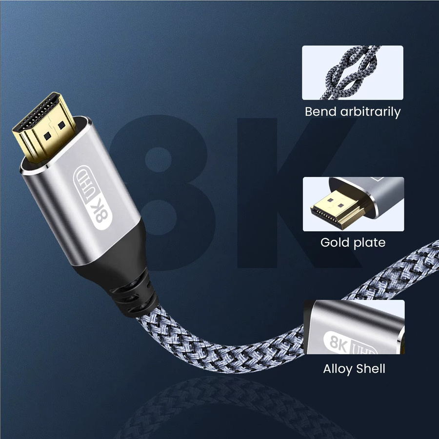 Nierbo HDMI 2.1 Kabel für 8K 60Hz und 4K 120Hz mit 48Gbps, eARC und Ultra HDR für TV, Laptop und PS5 - Bild 2