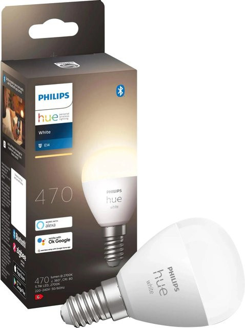 Philips Hue LED-Leuchtmittel White E14 Tropfenform, Warmweiß, 470 lm, 5,7 W - Bild 1