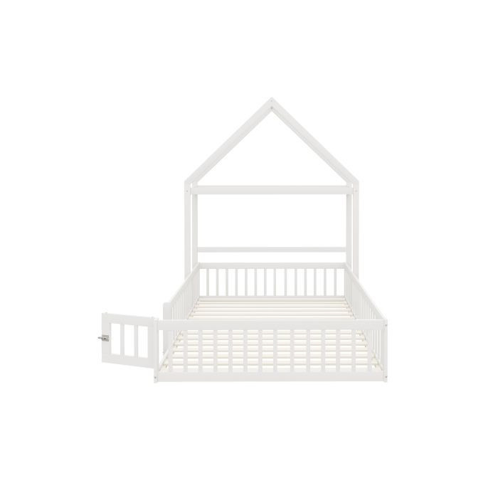 MUVOE Babybett im Haus-Design aus Massivholz mit Stauraum und Seitengittern, Weiß, B/T/H: 140 x 200 cm - Bild 2
