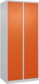 C+P Spind Classic PLUS Garderobenschrank mit 2 Abteilen, Stahlkonstruktion, Zylinderschloss, 4 Garderobenhaken und Trennwand mittig, Farbe: Lichtgrau/Reinorange, H x B x T: 185 x 80 x 50 cm - Bild 1