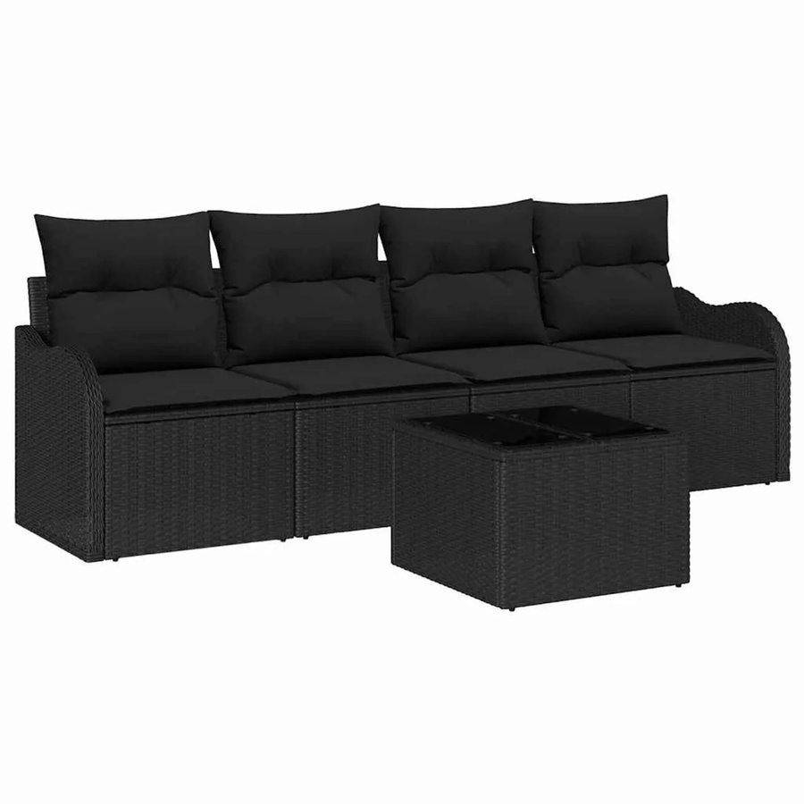 vidaXL Garten-Sofa-Set 5-teilig aus Poly Rattan in Schwarz, modernes Design - Bild 2