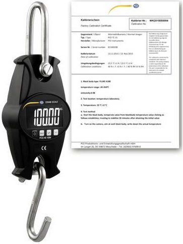 PCE Instruments PCE-HS 200N-ICA Zugwaage in Schwarz mit ISO-Kalibrierzertifikat, Schäkel und Haken, max. 200 kg - Bild 1