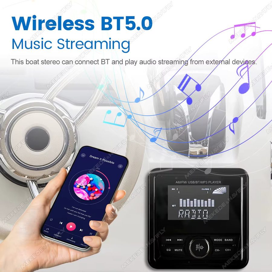 STRONGNAVI Marine Stereo Media Player mit 4,1 Zoll Display, Wasserdicht, FM/AM Radio, Bluetooth 2.0, Schwarz - Bild 3