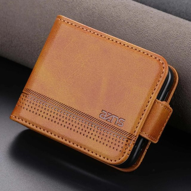 Business Retro Leder Handyhülle mit Kartensteckplatz für Samsung Galaxy Z Flip 7 6 5 4 3 in Braun - Bild 1