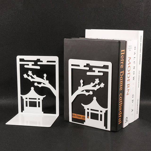 2-teiliges Set farbige Buchstützen im chinesischen Pavillon-Stil aus Metall für Zuhause und Büro - Bild 1