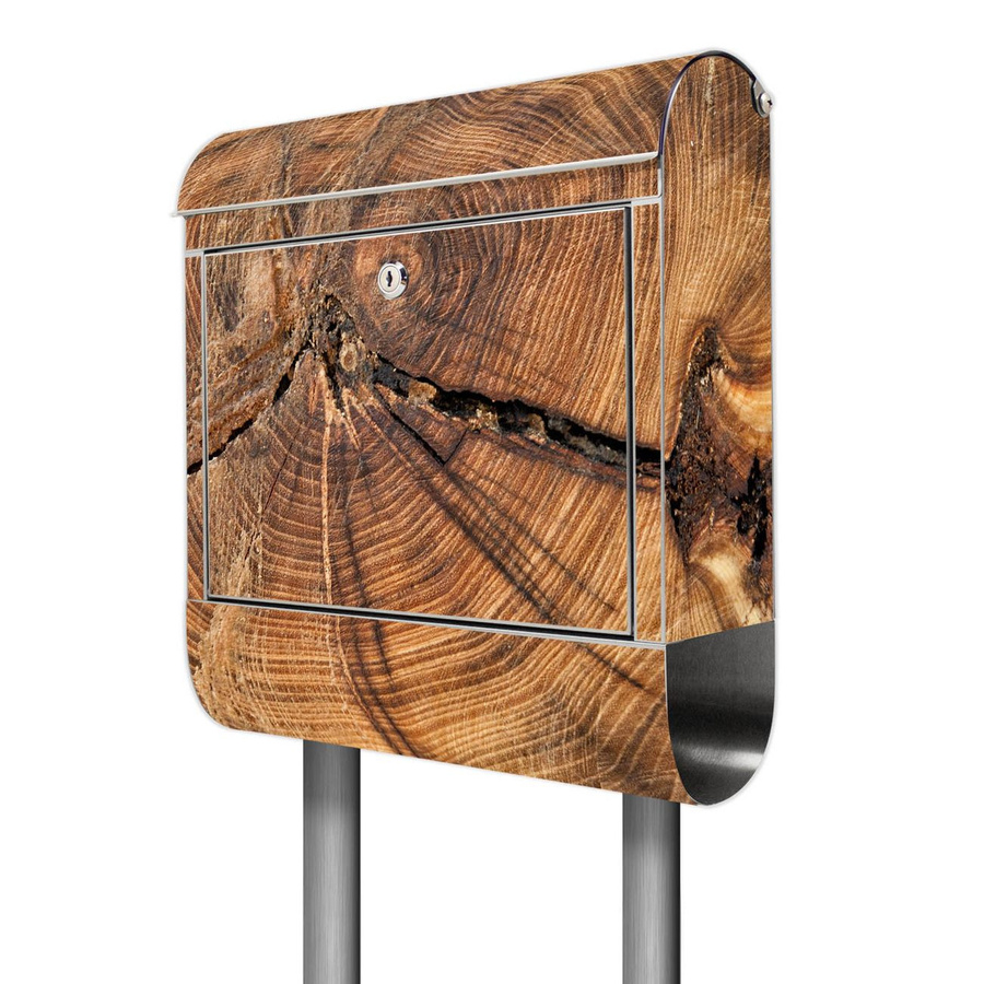 Banjado Briefkasten freistehend aus Edelstahl mit Zeitungsbox und Motiv Jahresringe in Braun, B/T/H: 38 x 14 x 161,5 cm - Bild 1