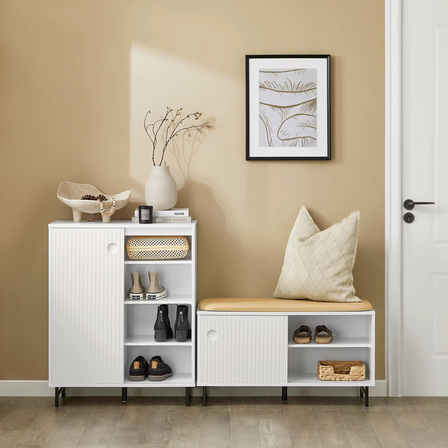 SoBuy Sideboard FSB62-W als Küchenschrank oder Schuhschrank mit Schiebetüren in Weiß, B/T/H: 70 x 37 x 87 cm - Bild 1
