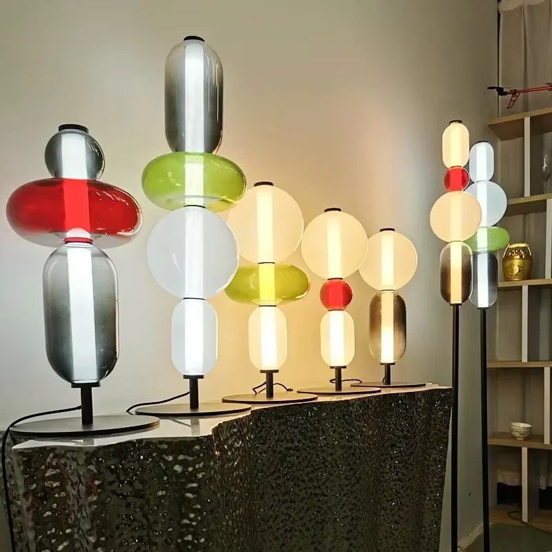 Nordic LED Tischlampe aus farbigem Glas im italienischen Design für Wohnzimmer und Schlafzimmer, Mehrfarbig - Bild 5