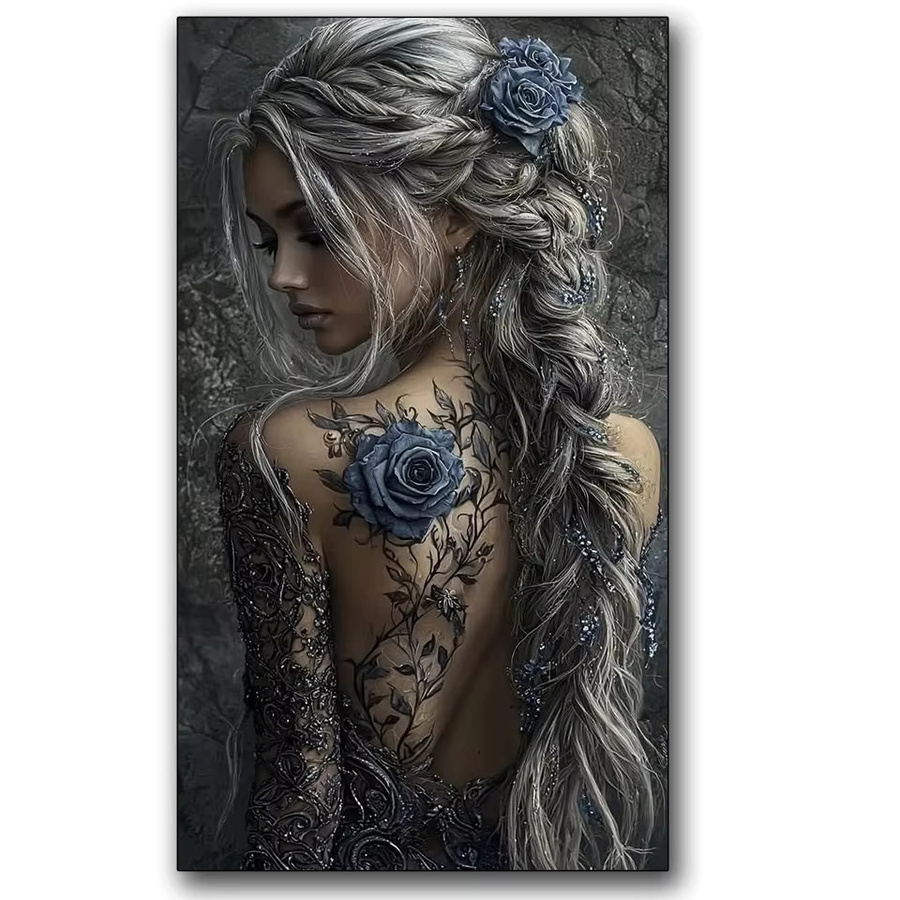 Juhua Diamantmalerei Tattoo Frau Motiv als DIY Mosaik-Kunstwerk in Multicolour für die Wanddekoration, Breite: 30,0 cm - Bild 3