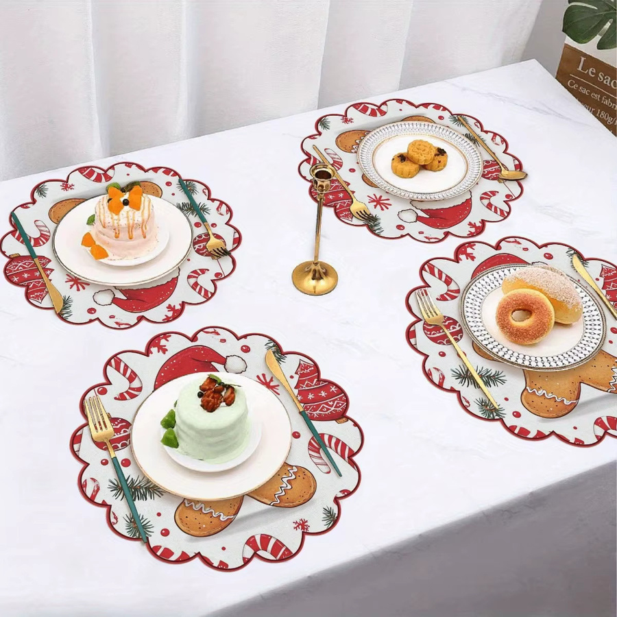 VIKAMA 4-teiliges Weihnachts-Tischset Lebkuchenmann mit gewelltem Rand, buntes PVC-Design für die Weihnachtsdekoration - Bild 2