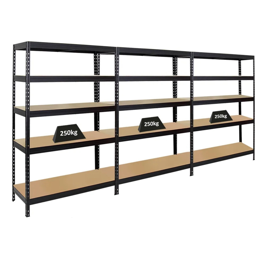 PROREGAL 3er Set Schwerlastregal Rivet in Schwarz mit verstellbaren Fachböden, H x B x T: 180 x 120 x 45 cm - Bild 2