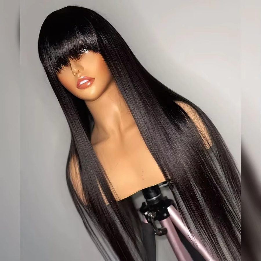 SoGreat Echthaar-Perücke mit Pony, Remy-Echthaar, 30-34 Zoll, natürliche Farbe - Bild 2