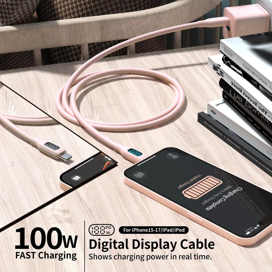 LAIHONEN 100 W USB-C-Schnellladekabel aus superflexiblem Silikon in Rosa für Telefon, Tablet und Laptop - Bild 4