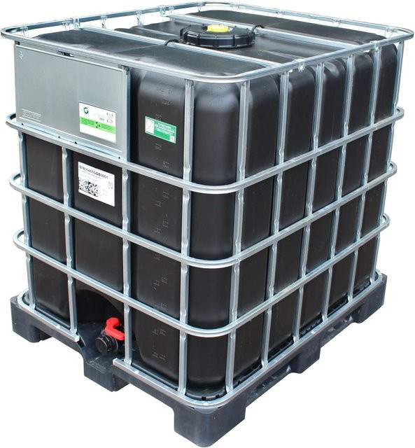IBC Tank 1000 Liter in Schwarz mit Kunststoffpalette und wechselbarem Hahn - Bild 1