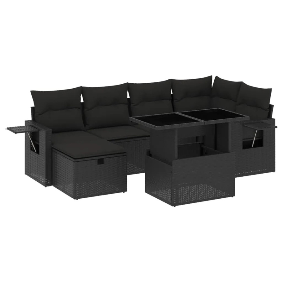 vidaXL 7-tlg Garten-Sofagarnitur aus Poly Rattan mit Kissen in Schwarz - Bild 2