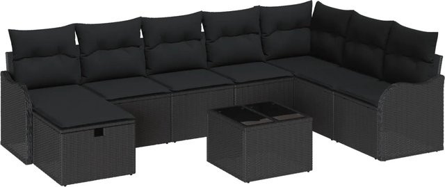 vidaXL Garten-Sofa-Set aus Poly-Rattan in Schwarz mit 9 Teilen und Kissen inklusive Stauraumfunktion - Bild 1
