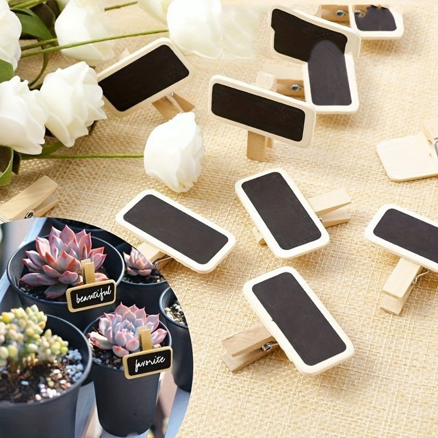 30 Stück Mini Schiefertafeln mit Holzclips für Nachrichten, Memos und Tischkarten bei Hochzeiten - Bild 1
