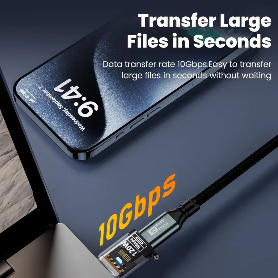 Transparenter USB-C-auf-USB-A-Adapter mit 120 W Schnellladung und 10 GB/s Datenübertragung in Schwarz - Bild 4