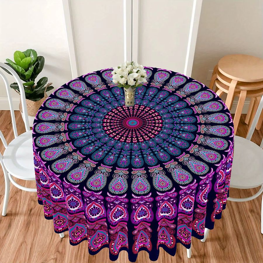 VIKMAA Runde Tischdecke im Mandala-Stil, öl- und kratzfest zur Dekoration - Bild 2