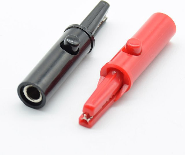 2 Stück Druckknopf-Krokodilklemmen 4mm mit Vollschutz in Rot und Schwarz für Multimeter - Bild 1