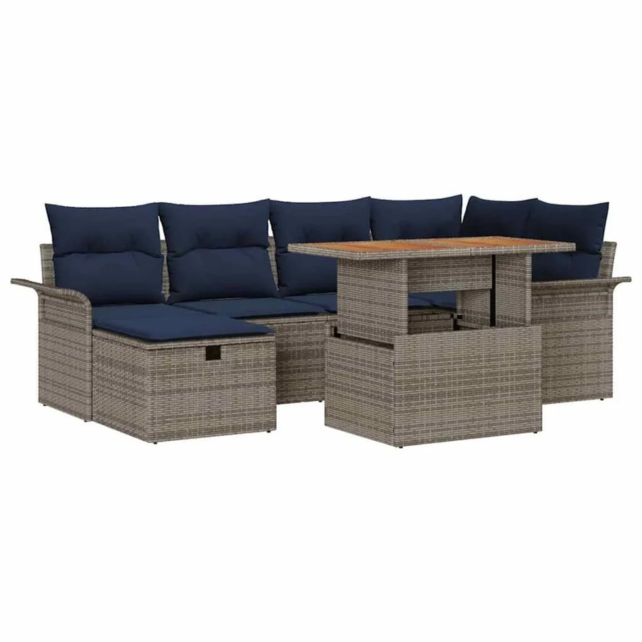 vidaXL Gartensofa-Set aus Poly-Rattan in Grau mit 7-teiliger Polsterung, L-Form, Ottoman und Couchtisch inklusive Kissen-Stauraum - Bild 2