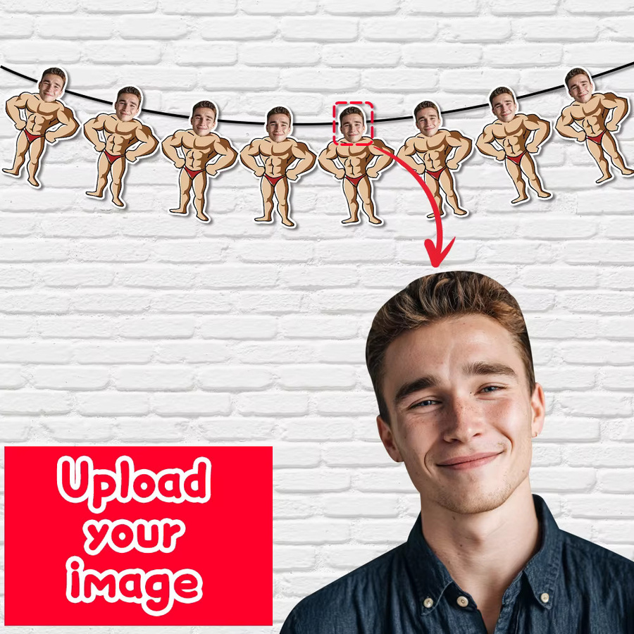 Personalisierte Bodybuilding Banner Girlande mit Gesichtsmotiv für Sport-Geburtstagspartys aus Papier in Mehrfarbig - Bild 2